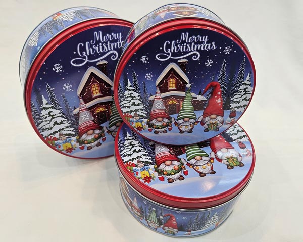 Set of 3 metal cookie tins, 19.5x9cm, 16.5x7.5cm, and