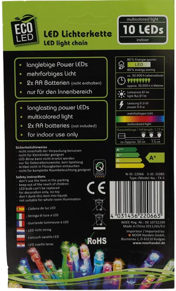 LED Lichterkette 10 LED bunt, für Innenräume