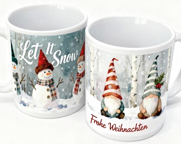 Coffee mug with snowman or gnome, 9.5x8cm, 325ml, handmade f