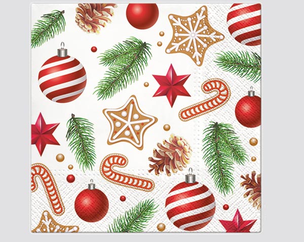 Napkins 20 pieces, 3-ply 33x33cm, stars and balls,