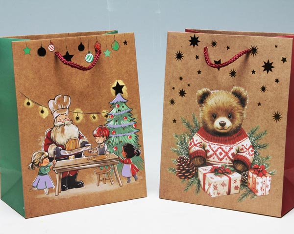 Gift bag 23x18cm, Santa or moose HOTSTAMP 2-way sorted, with