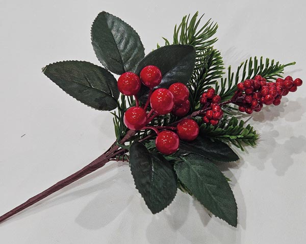 Berry branch 24cm decorated with 6 large leaves, approx. 4