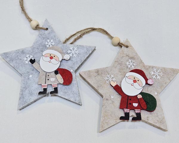 Felt star with Santa, 11.5x1.5cm, decorated with a natural