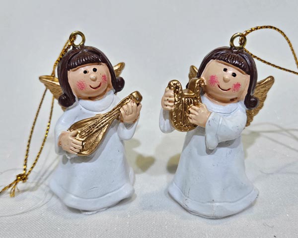 Angel musician, 6x3cm, with golden instrument, handmade from