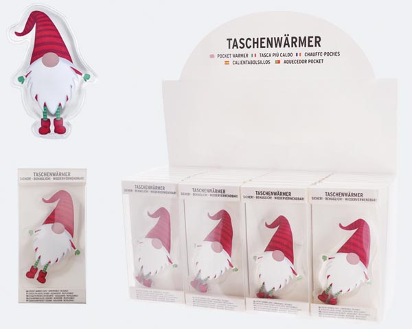 Pocket heating pad, cute gnome, approx. 12x8cm, in a PVC box
