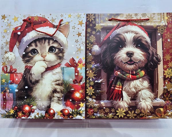 Great Christmas gift bag, 23x18x10cm, cute kitten/puppy desi