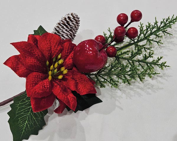 Elegant XL branch (32cm) with a large poinsettia, 6 red