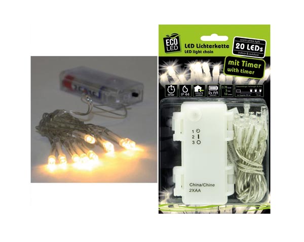 LED Lichterkette 20 LED warmweiß, Außen (IP 44)