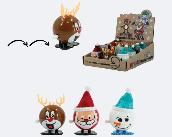 Christmas bobblehead, plastic, 3 assorted (Santa,