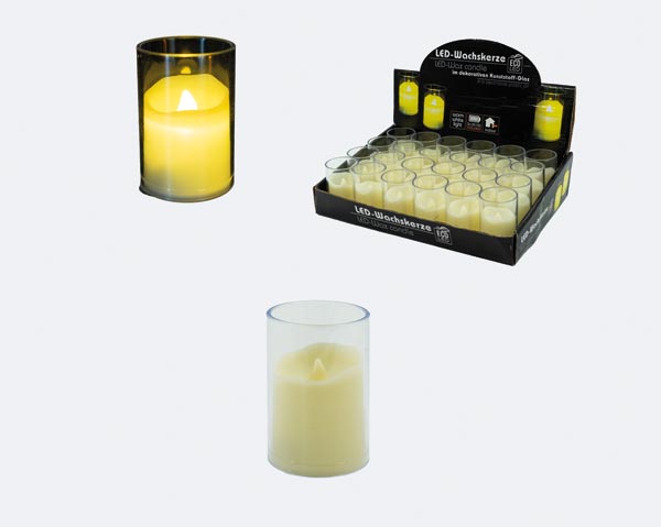 LED wax candle, in polystyrene glass, on/off
