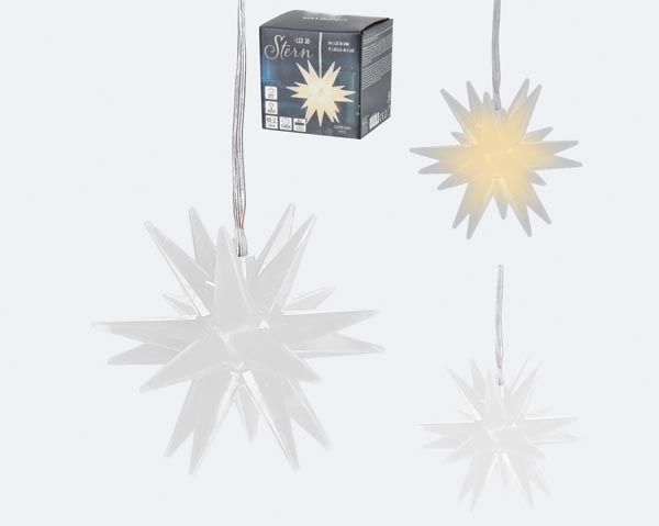 LED star white 3D plastic timer, approx. 7 cm diameter, warm