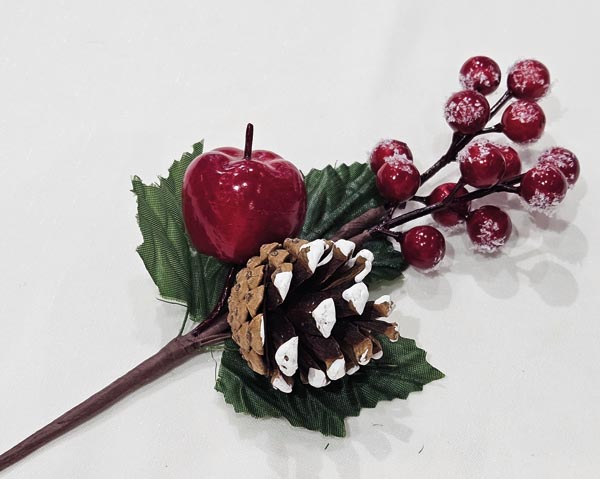 24cm branch with a glossy apple, pine cone with snow-covered