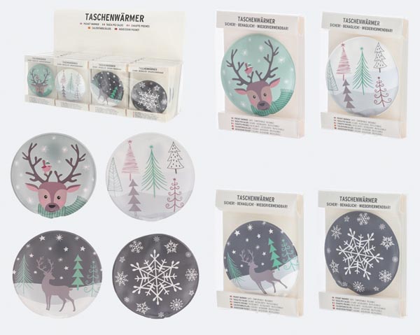 Hand-held heated cushions with winter designs, 9x9x0.5cm, ro