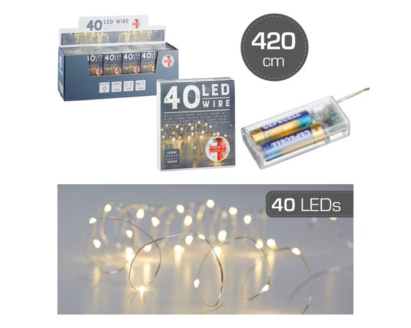 Lichterkette Draht / Mikro, 40 LED, TIMER, 420cm