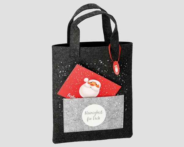 Filztasche XMAS mit Postkarte 22x26cm mit Aufd. "Kleinigkeit