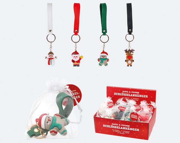Xmas keychains, assorted in 4 designs, very cute, with a gol