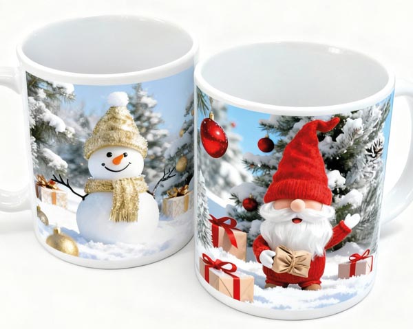 Coffee mug with snowman or Santa, 9.5x8cm, 325ml, handmade f