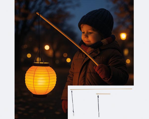 Lantern stick, LED, wood, approx. 50cm birch, warm white LED