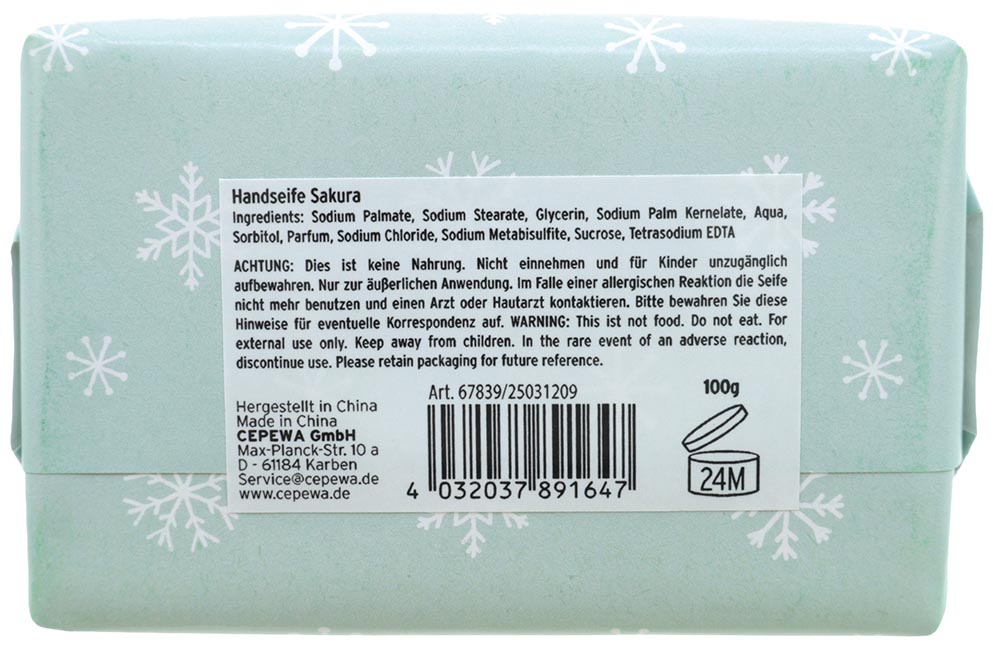 Soap bar with Christmas saying, 4/s approx. 100g, 8x5x2cm in