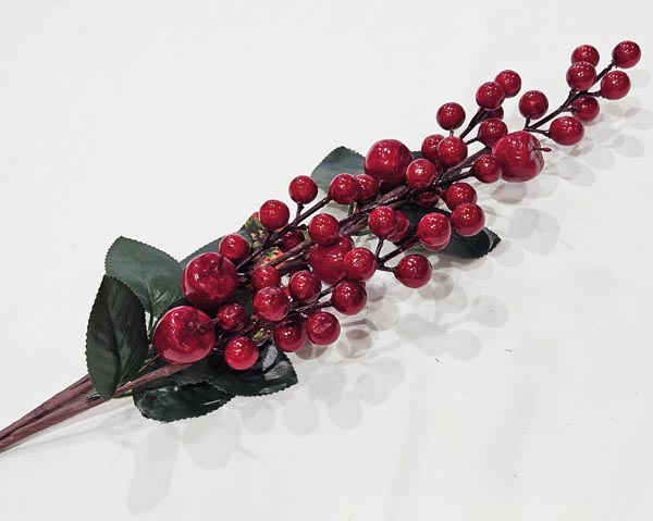 XXL berry branch, 65cm, with approx. 32 glossy red berries
