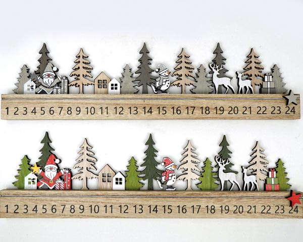 Toller Weihnachtskalender XL aus Holz 38x2,3x10cm 2fach sortiert, liebevoll hand