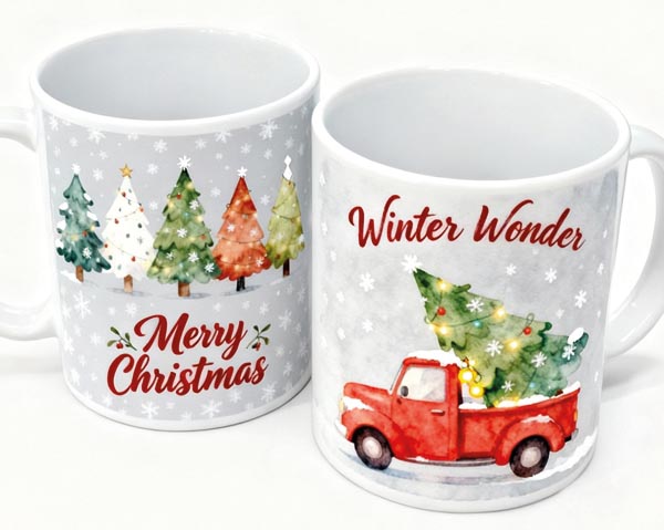 Coffee mug, Merry Christmas or Truck, 9.5x8cm, 325ml, handma