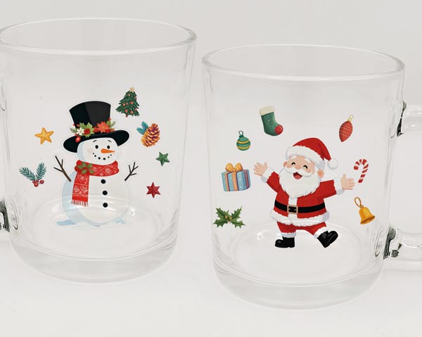 Glass Christmas mug, 300ml 11.5x9.6x8cm, two cute designs