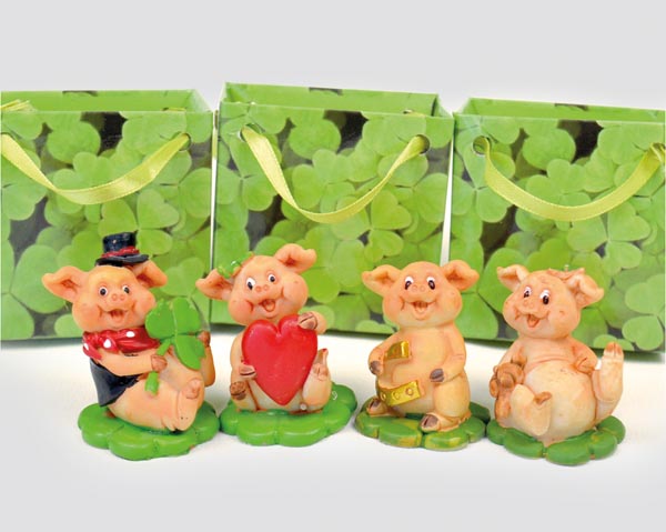 Glücksbringer Schweinchen 5x4cm im Tasche und farbig bedruck