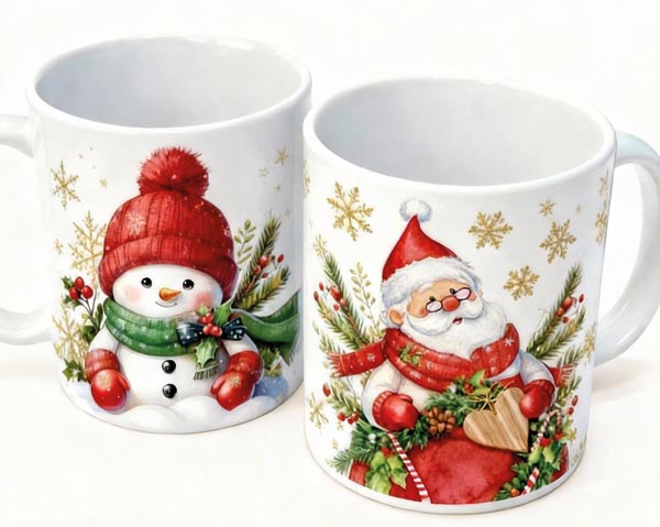 Coffee mug with snowman or Santa, 9.5x8cm, 325ml, handmade f
