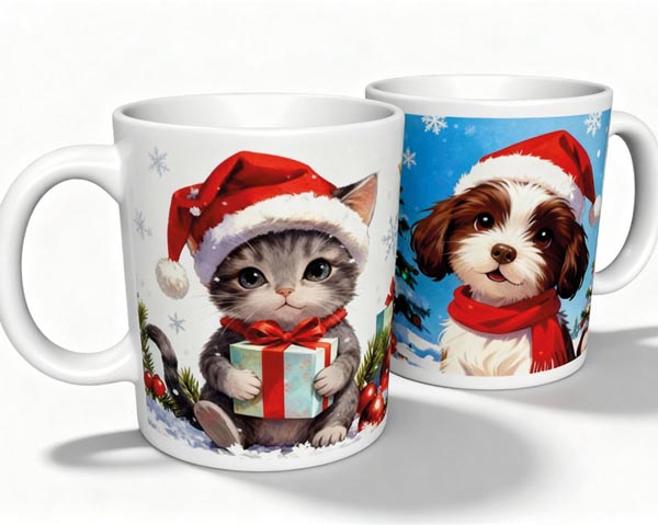 Coffee mug, kitten or cute puppy, 9.5x8cm, 325ml, handmade f