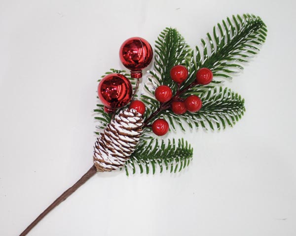 Beautiful fir branch with red balls 30x12cm decorated with