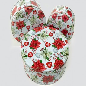 Pastry tins set of 3, with poinsettia and hearts, made of