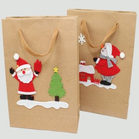 Gift bag 'Kraft paper Santa/Snowman', 20x16cm