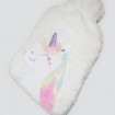 Hot water bottle 2 liters, unicorn with fluffy fleece cover,