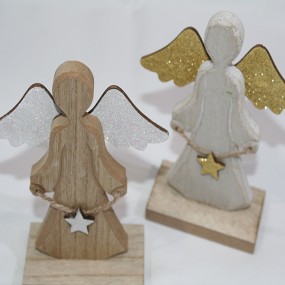 Sweet angel 13x10x4cm made of wood, 2 assorted decorated