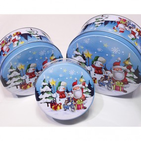 Biscuit tins 'Santa & Snowman' set of 3 metal