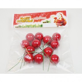 Red berries 12er set w. metal wire, each 2,5cm