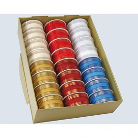 Deco.ribbon on roll in 24-pack displ. 40mm x 2m