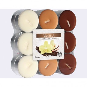 Tealights Vanilla 18-pack, 3 colours assorted